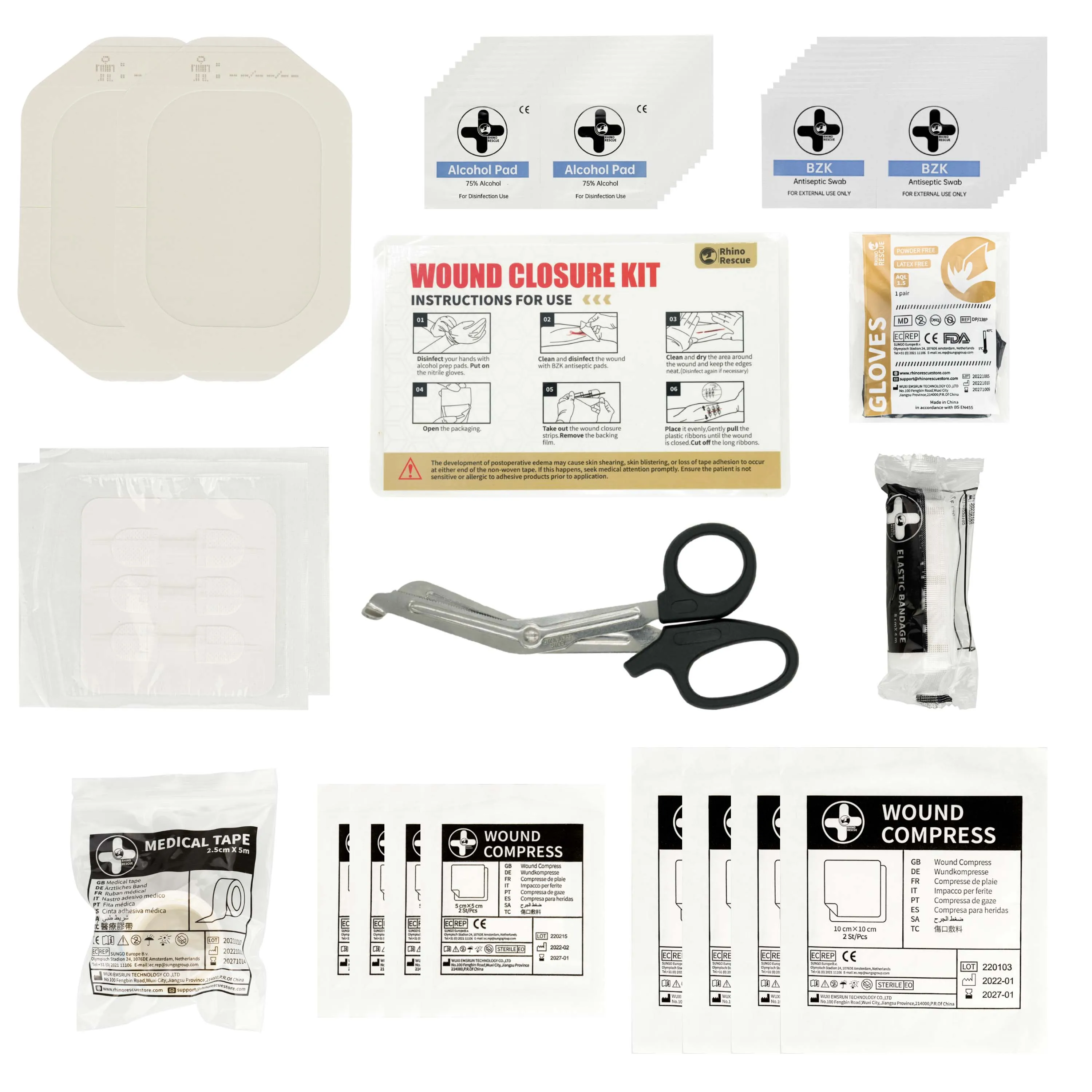Emergency Wound Closure Strip Kit Surgical Quality Laceration Repair Without Stitches Gauze Bandage Antiseptic Wipe first aid kit wound bandage medical wound dressing
