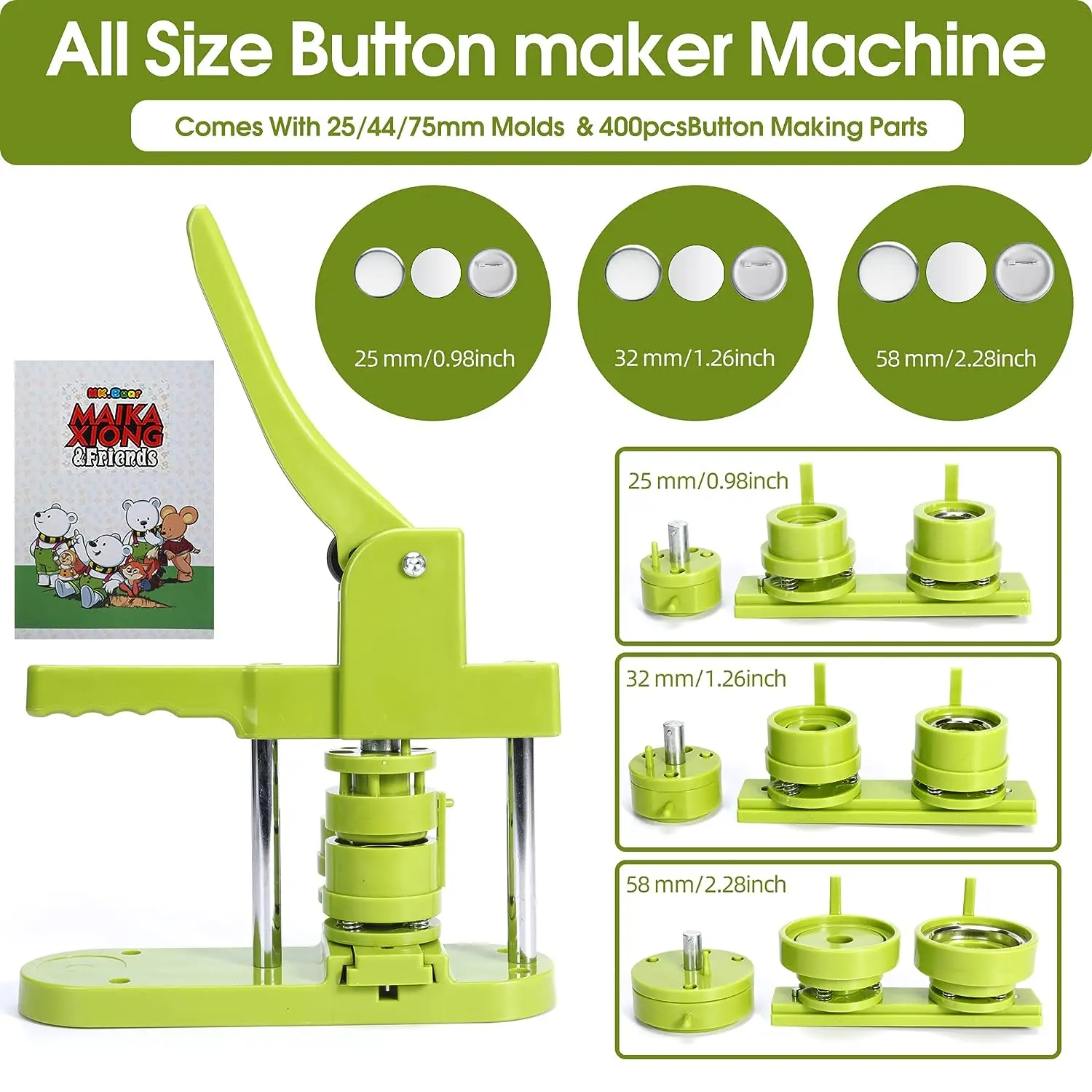 Button Badge Maker Machine 1 in. with Button Parts and 25 mm Circle Cu