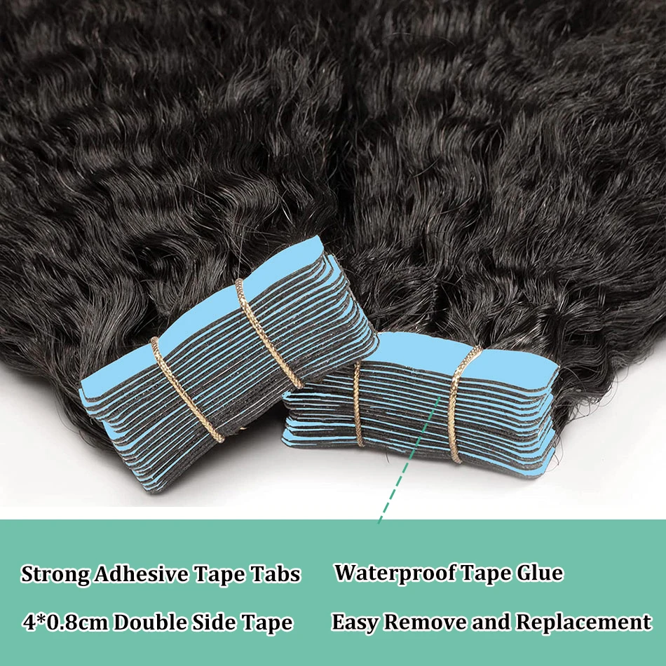 Human Hair Extensions 50g/set Kinky Straight Tape in For Black Women Cuticle Remy Human Yaki Tape in