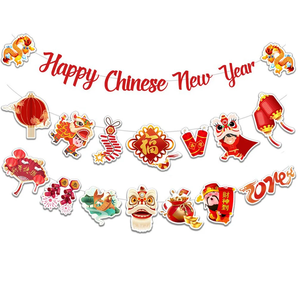 

2024 Chinese New Year Banners Happy New Year Hanging Banners Ornaments Year of Tiger Chinese Luna Spring Festival Party Decor