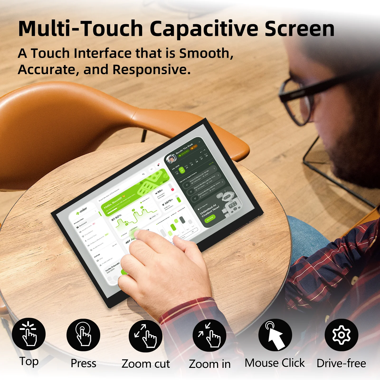10.1 inch Capacitive Touchscreen IPS 1024&times;600 Dual Built-in Speakers HDMI Monitor Compatible Raspberry Pi touch screen display computer monitor computer secondary screen