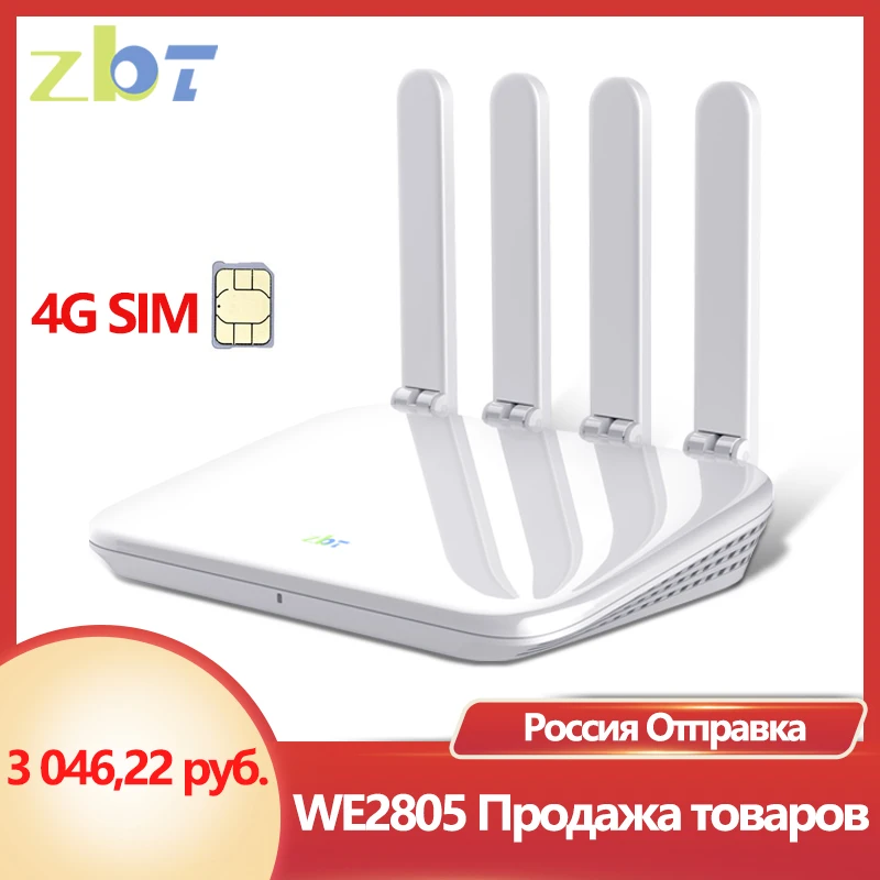 Roteador Zbt 4g com Antena de Alto Ganho Modem 300mbps Ec200aeuha Cartão Sim x Lan Amplificador de Sinal Externo We2805-c