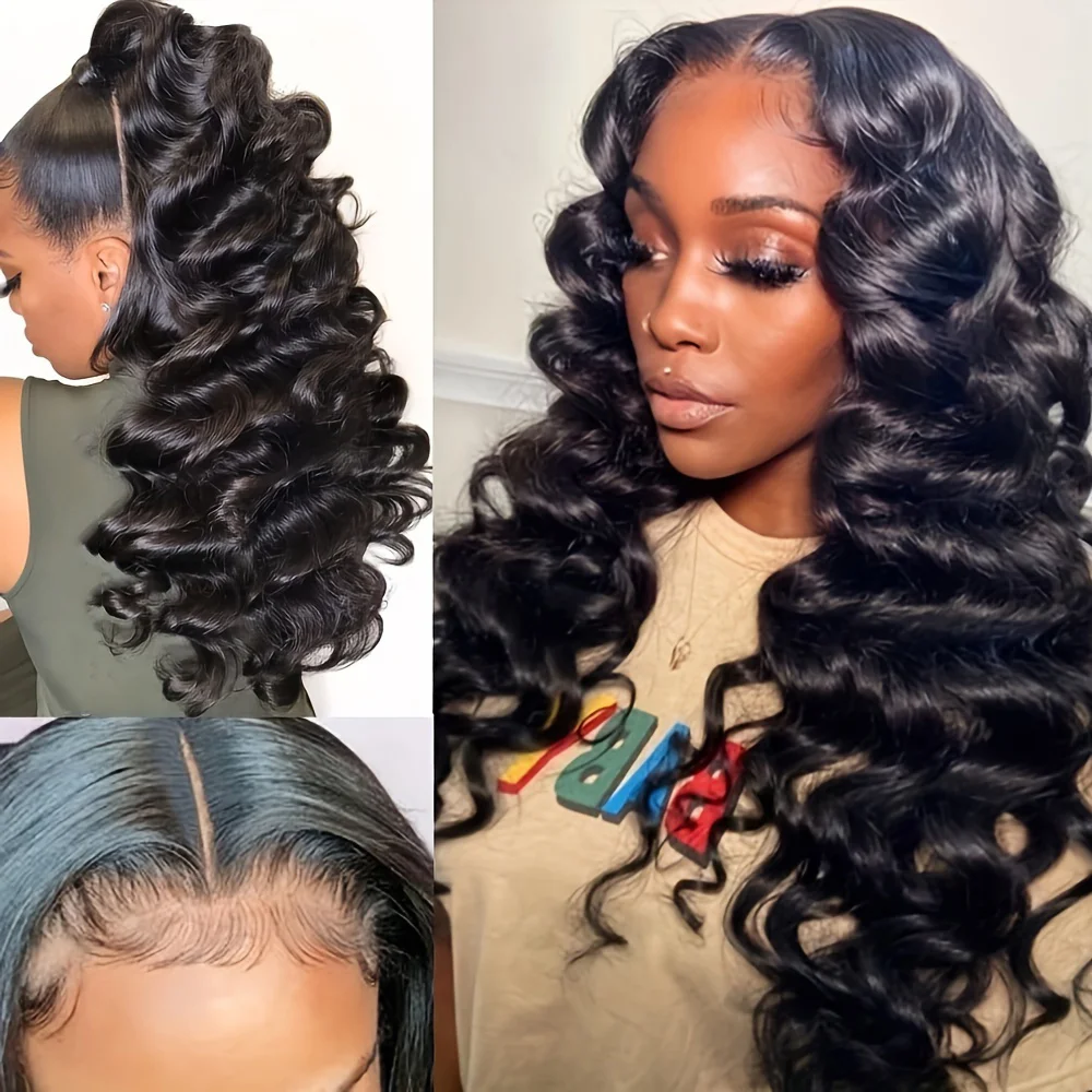 

Loose Wave Lace Front Wigs 150%180% Density Brazilian Human Hair Wigs Glueless HD 4x4 Lace Closure Wigs with Bleached Knots