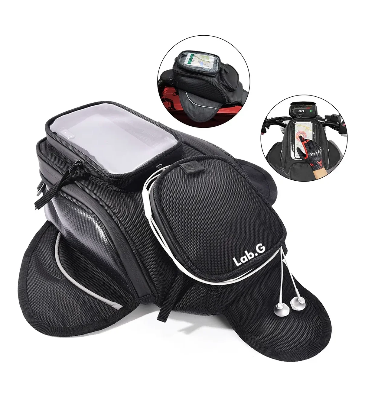 Bolsa De Depósito Mochila Para Moto Lab.G Con Tanque Imanes Correa Negro