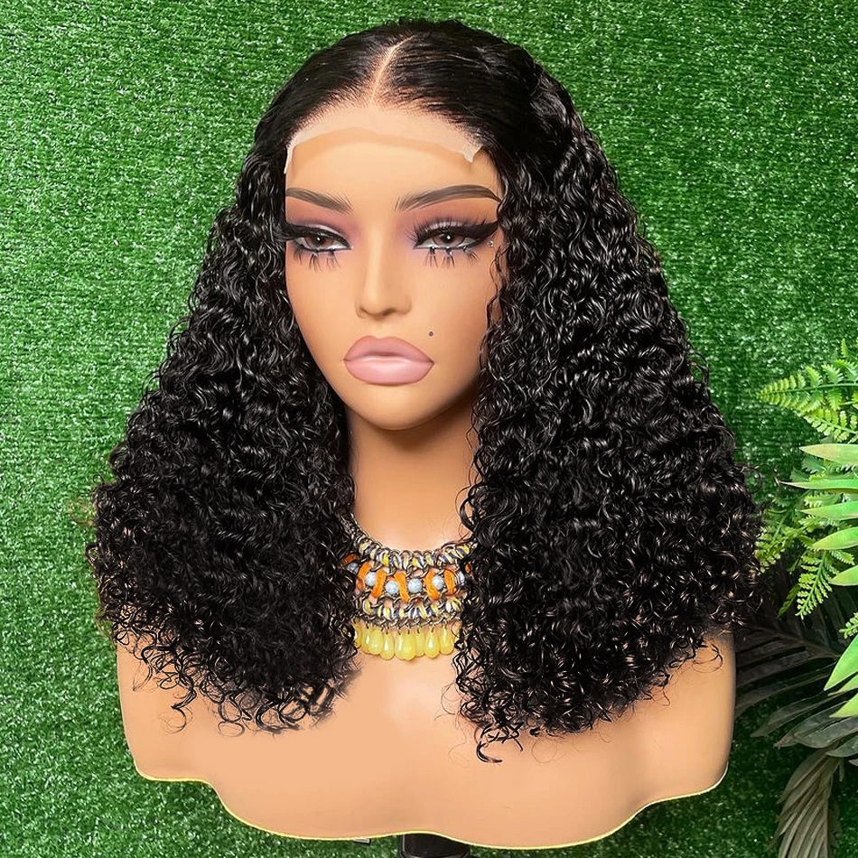 Human Hair Wigs Baby Hair 4x4 Short Curly Human Hair Bob Wigs Water Curly 13x4 Lace Front Human Wig Deep Wave Wig 200% For Women