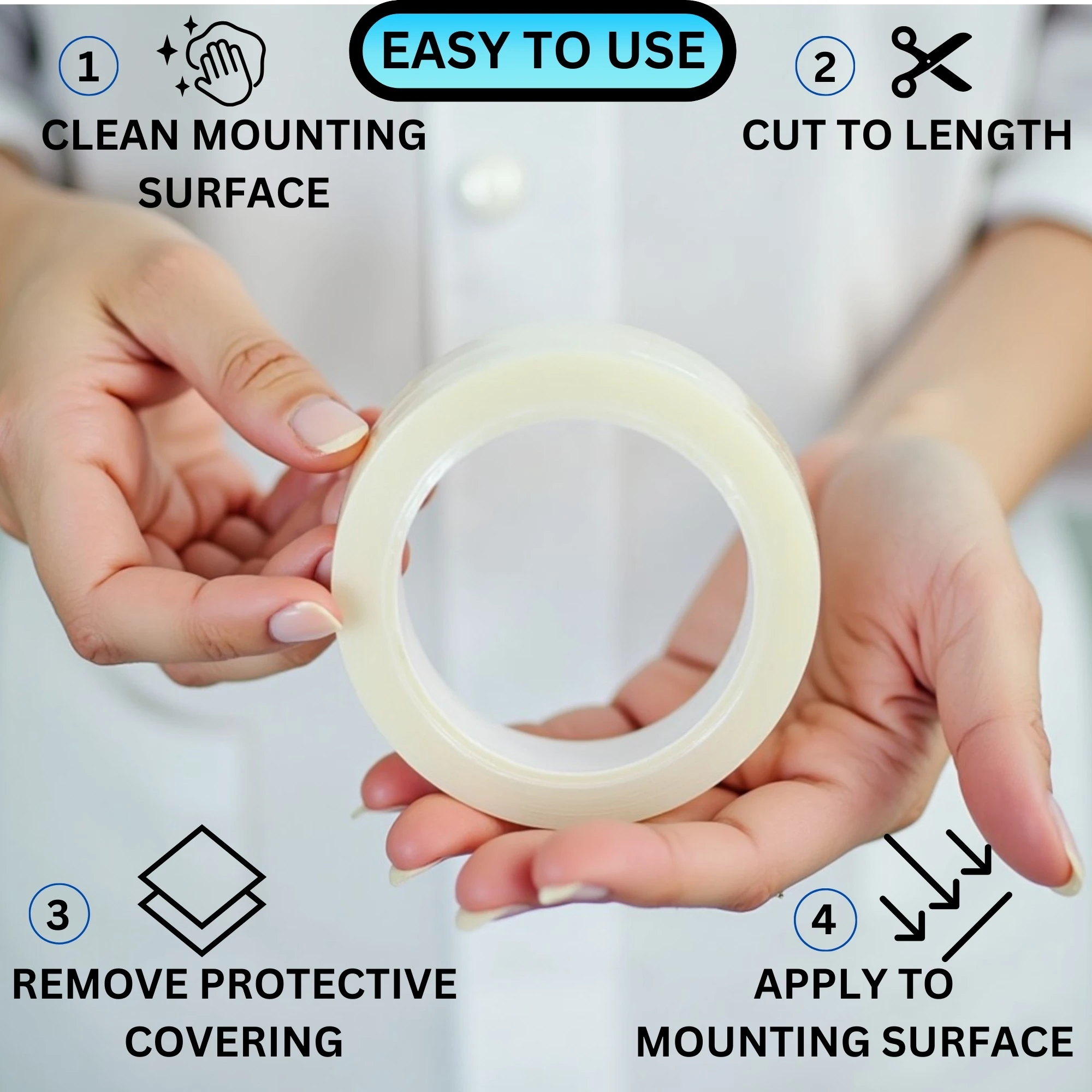 Double Sided Mounting Tape Heavy Duty Nano Two Sided Adhesive Strip for Wall Hanging-10 Feet