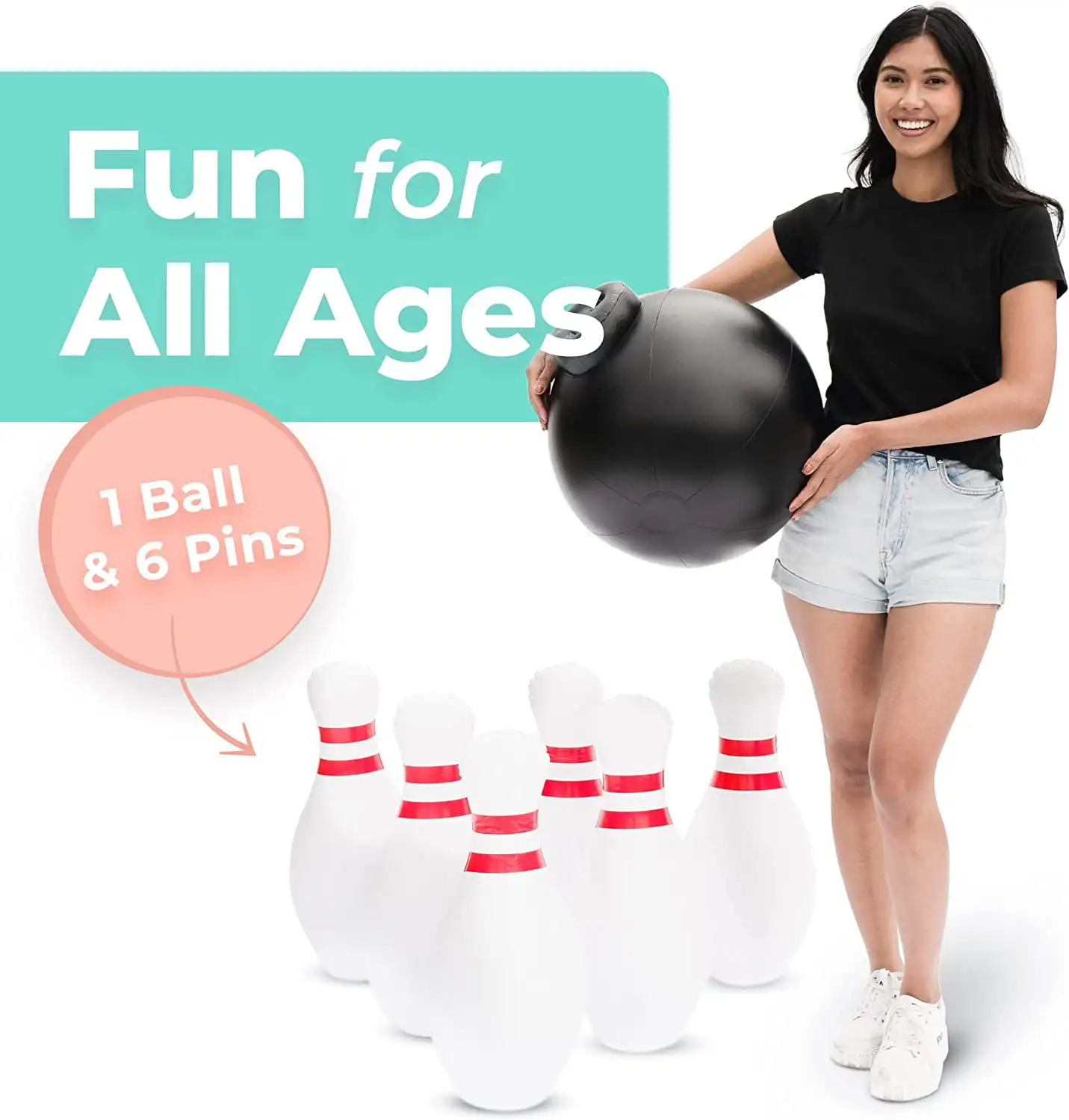 Giant Inflatable Bowling Set Toy Outdoor and Indoor Family Lawn Yard Games Parent Child Interactive Game 4
