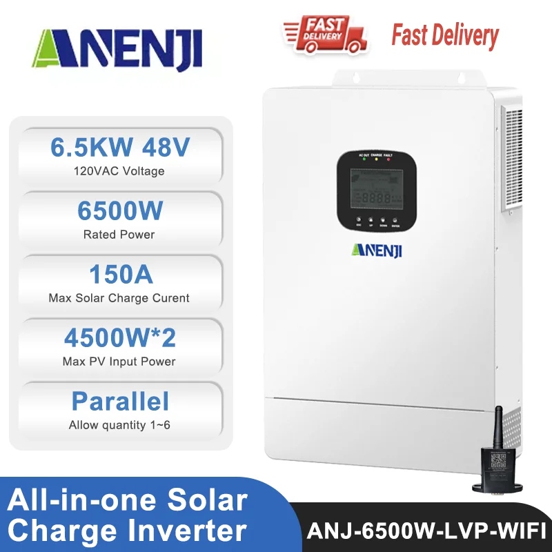 ANENJI 3.6KW 6.5K 12KW 48V 110V 하이브리드 태양광 인버터 MPPT 와이파이 인버터 병렬 6 최대 태양광 패널용