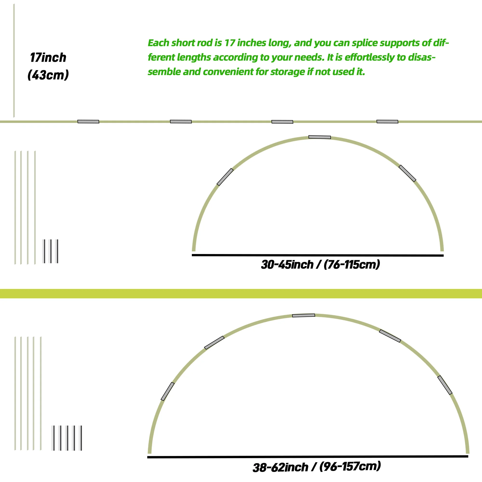 40Pcs Garden Hoops for Netting Tunnel, Garden Hoops Greenhouse Frame Flexible Tunnel Arch Crop Protection for Raised Beds