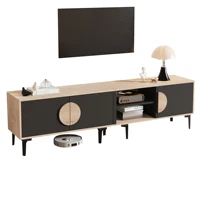 Подставка под телевизор 180 см для 80-дюймового телевизора, низкой панели с 2 шкафами и открытыми полками. Современная медиаконсоль из дерева и черного цвета для гостиной.
