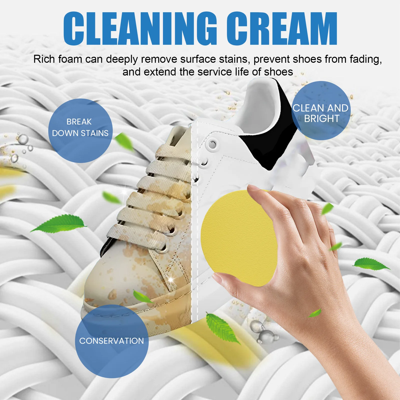 Jue Fish 100g White Shoes Cleaning Cream Stains Remover Multi-Functional Whitening Sneaker Shoe Cleansing Cream With Wipe Sponge