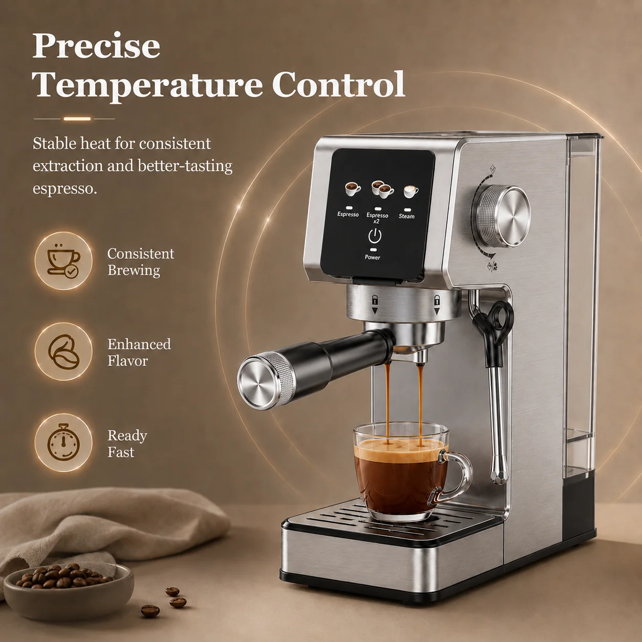 Machine à café pour usage professionnel et domestique, avec mousseur à lait, compatible avec les dosettes K-Cup, système de préparation de café en acier inoxydable noir. 1