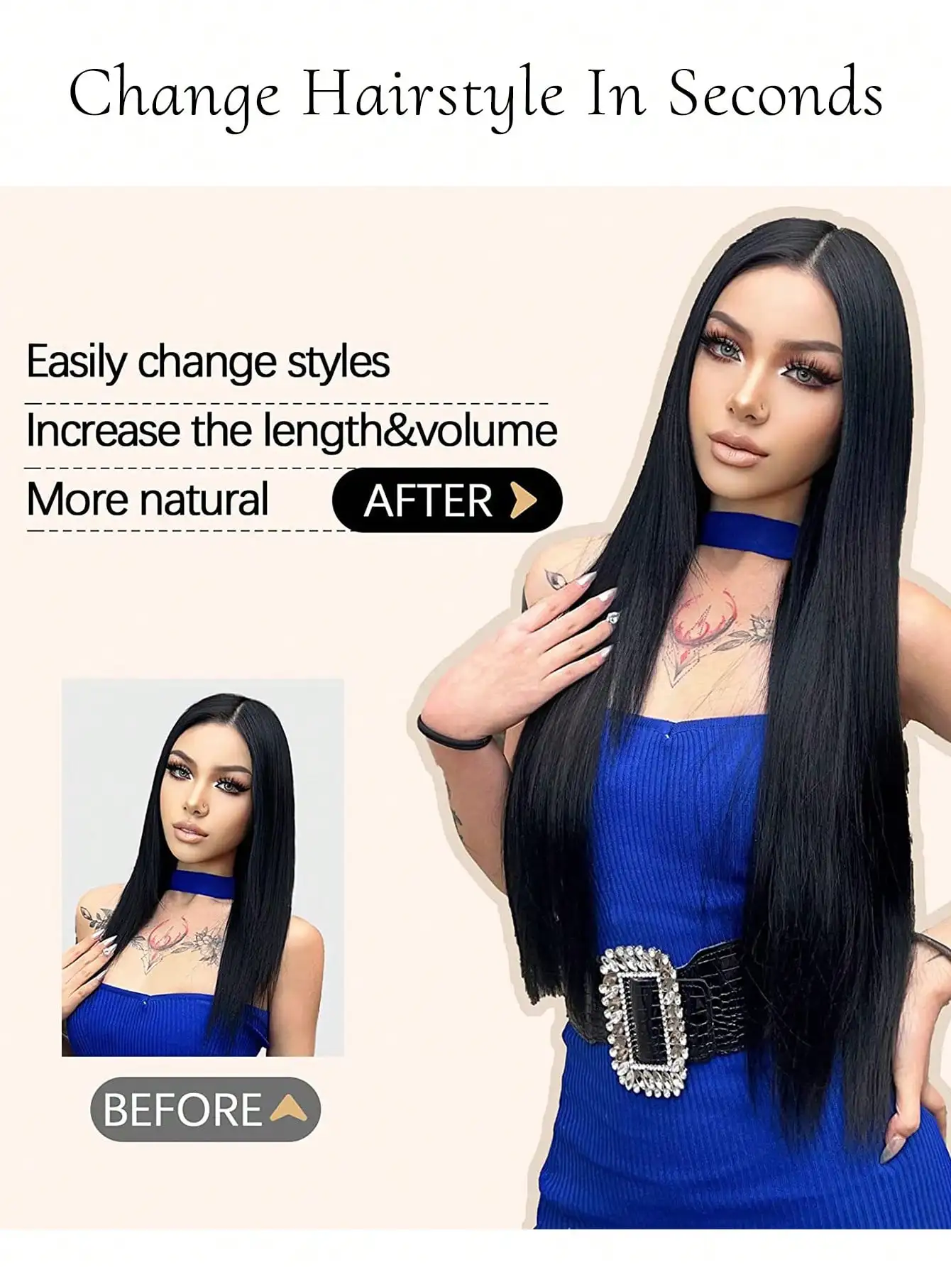 Synthetic Straight Clip In Hair Extension Blonde Black Brown