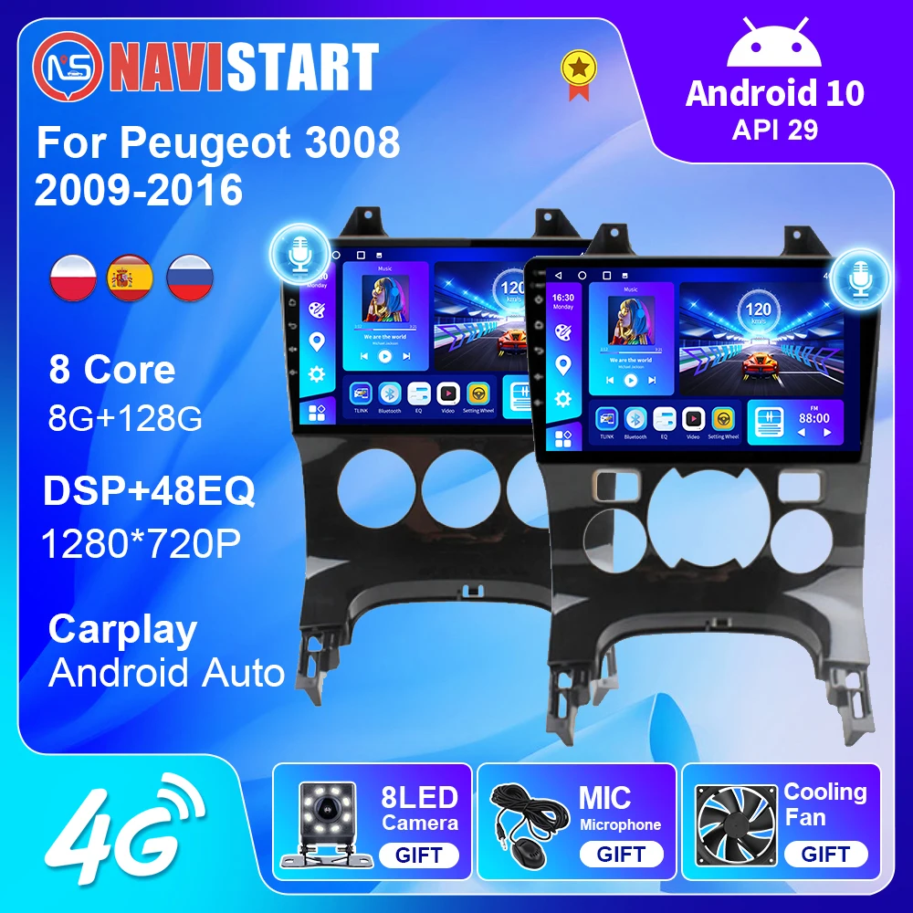 Navistart Autoradio Per Peugeot 3008 2009-2015 2 Din Lettore Video Multimediale Navigazione Gps Android 10.0 Carplay Touch Screen