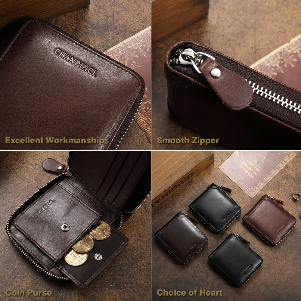 MANBANG Men's Leather Zip Around Wallet ID Card Window Secure Zipper Bifold RFID, Size: One size, Brown