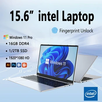 15.6 "laptop Windows 11 Pro Notebook Computer Intel Celeron N4000 16GB RAM 1TB SSD Computer da ufficio PC sblocco impronte digitali laptop 1