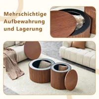 Ensemble de 2 tables basses gigognes avec design colonne romaine, tables rondes en MDF avec rangement intégré, tables d'appoint en grain de noyer pour salon, chambre et maison 8
