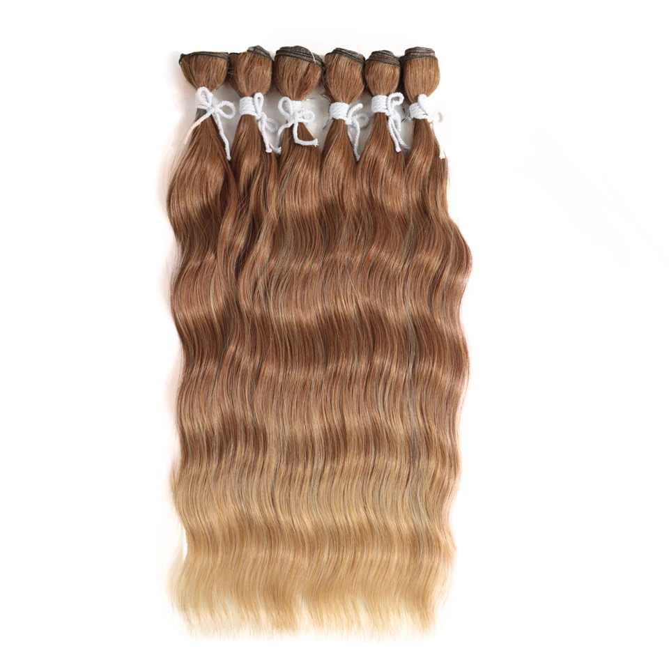 Synthetic Natural Wave Bundles Hair Extensions Ombre Blonde Hair Weave Bundles 6Pcs/Pack 20 inch Heat Resistant Fiber hair extensions