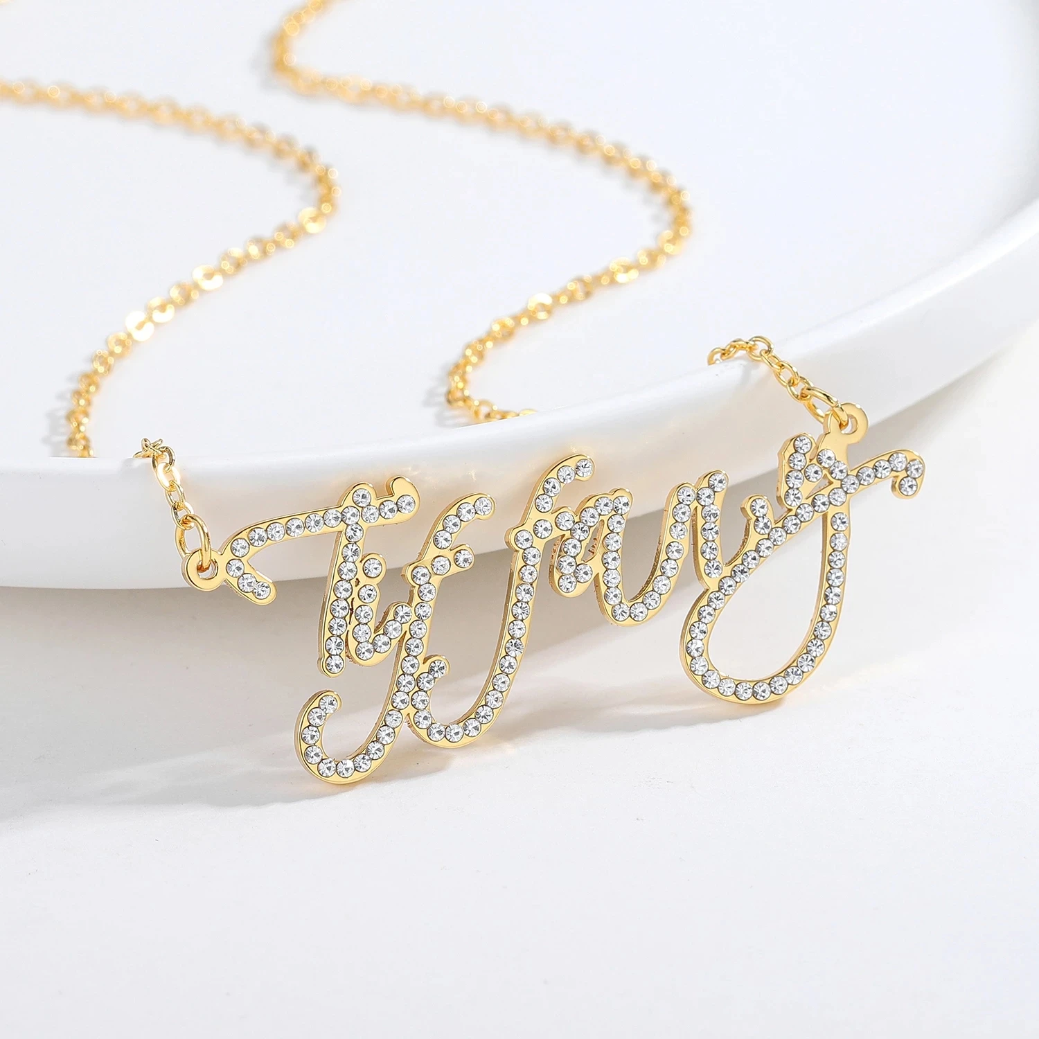 Personalized Name Necklace CZ Crystal Name Chain Iced Out Zirconia Necklaces Customized Necklace Jewelry For Women Gift