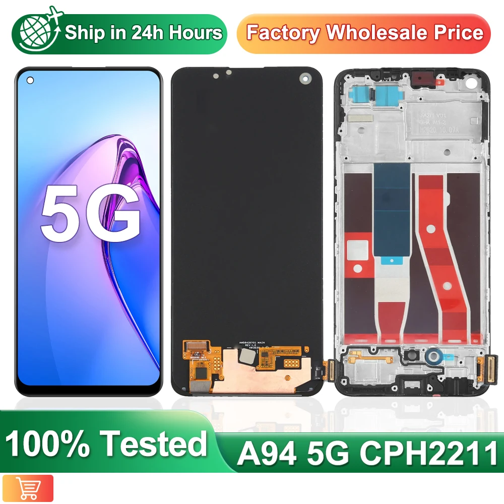 

Экран 6,43 дюйма, для OPPO A94 5G Super AMOLED, Замена ЖК-экрана для OPPO A94 5G дисплей CPH2211 дигитайзер + рамка