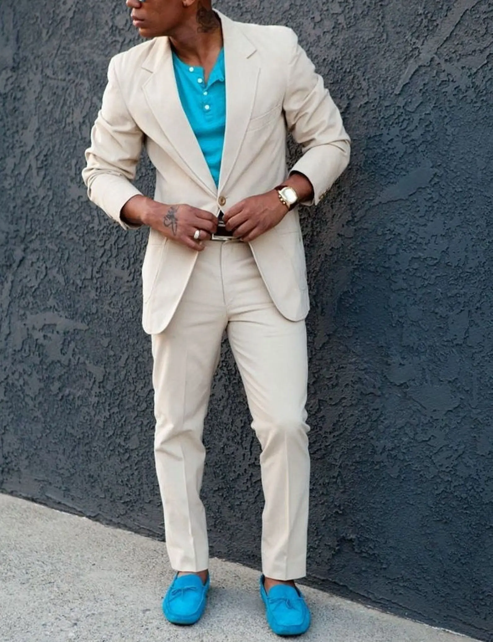 

Ivory White Suits For Bridegroom Male Tuxedo Men's Coat Trousers Fashion Custom Made Two Pieces Jacket+Pants Conjuntos De Blazer