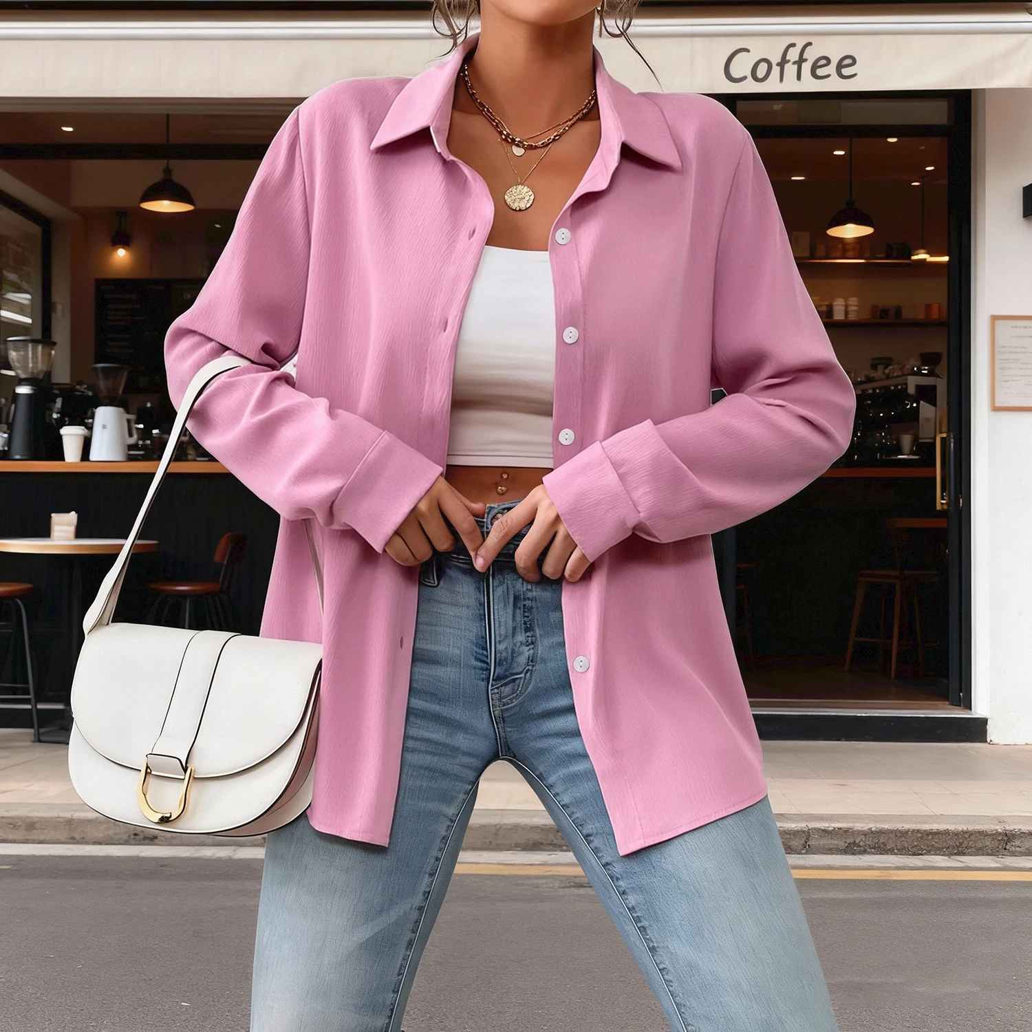Camisas de vestir para mujer tejido texturizado,blusas juveniles de moda holgada de manga larga