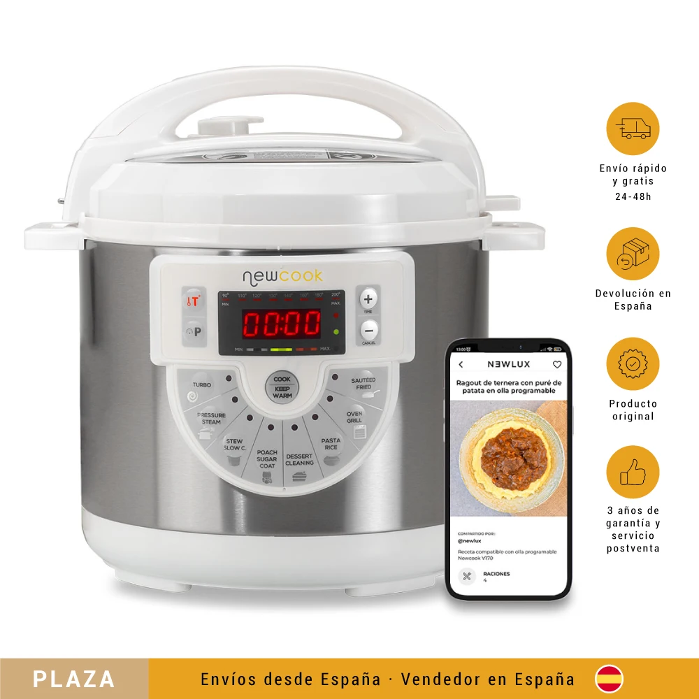 NEWCOOK Olla Programable Newcook Delicious Blanca, Olla a Presión con Voz,  15 Funciones, 1000W, Capacidad 6L, 4 Niveles Presión - AliExpress