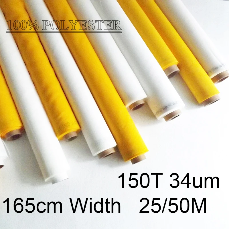 

High Quality Silk Screen Printing Kit 150T 34um 165cm Width 25/50M 100% Polyester Mesh With White Yellow Color