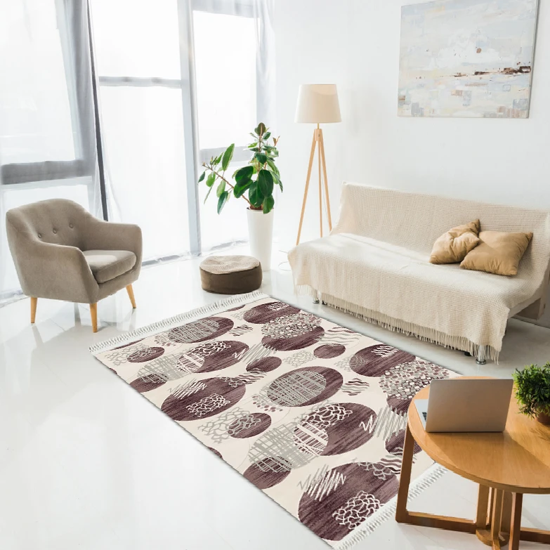 

Geometric Round Patterns Art Decor Printed Carpet Dried Brown and Mink color Bedroom and home decoration - New house gift