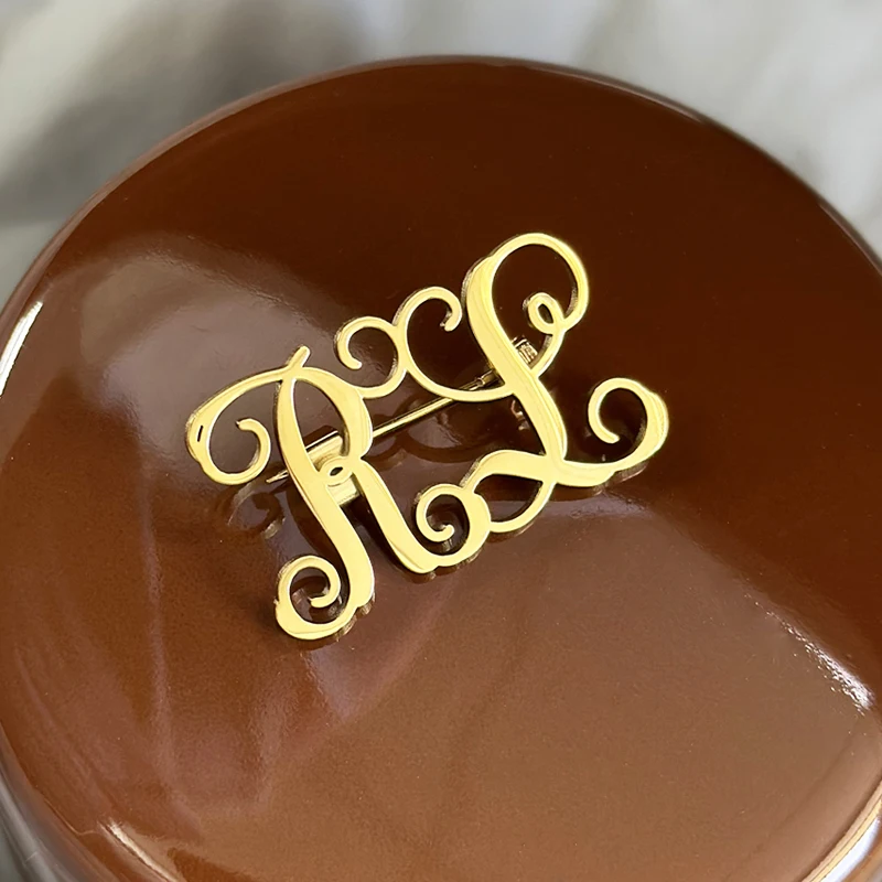 Custom 1-3 Letters Brooch Personalized Name Pin Brooch Fashion Monogram Initial Name Stainless Steel Brooch Jewelry For Bride