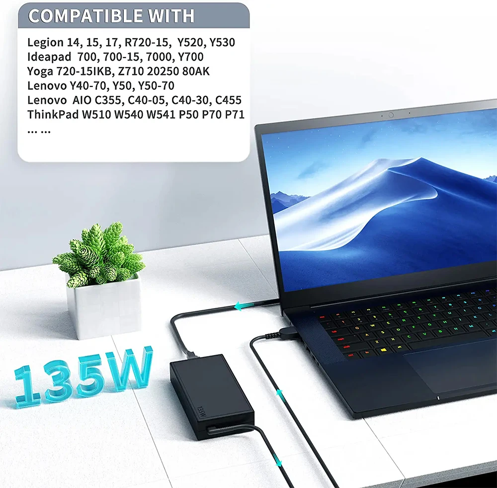 Caricabatterie Per Laptop 135W 20V Per Lenovo Thinkpad X1 Extreme P1 P15V T15P Gen 1 2 3 4 Ideapad L340 3-15 Gaming Yoga 9I Alimentatore