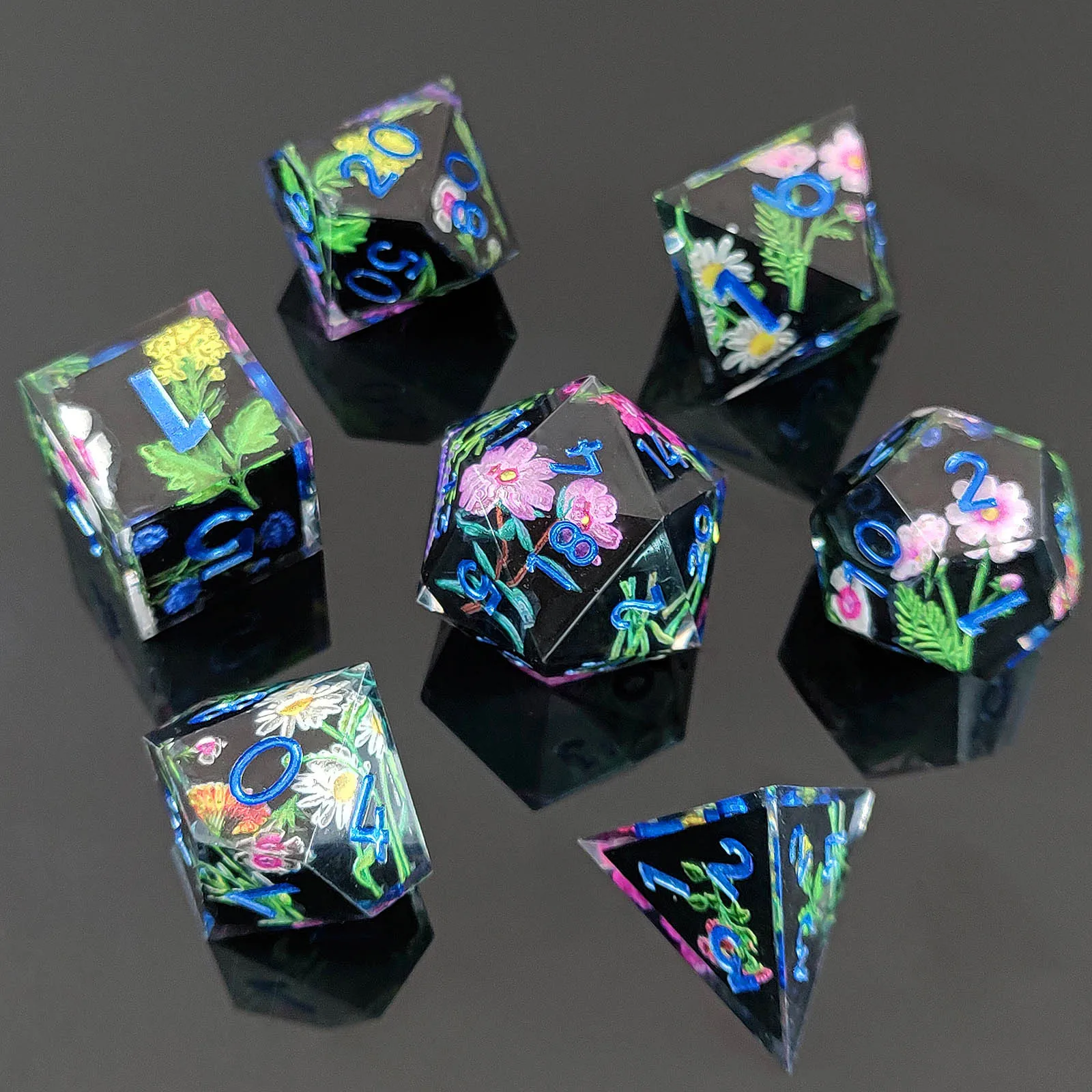 DND Flower Dice Resin Dice set RPG Resin polyhedral Dnd set for DND Game player dice collector D&D dice 7PCS