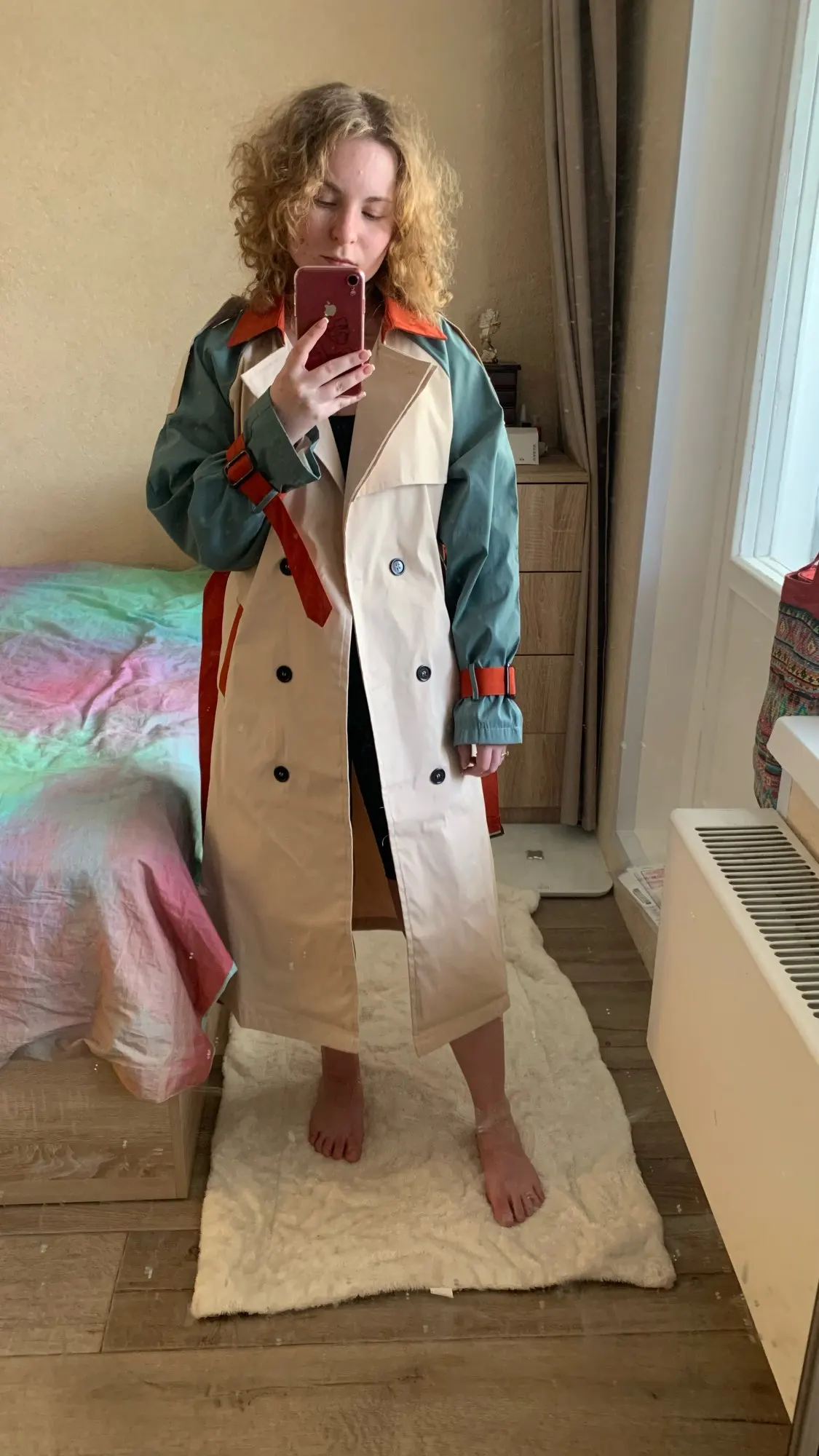 Lapel Collar Trench Coat Embellished with Tassel Belt photo review