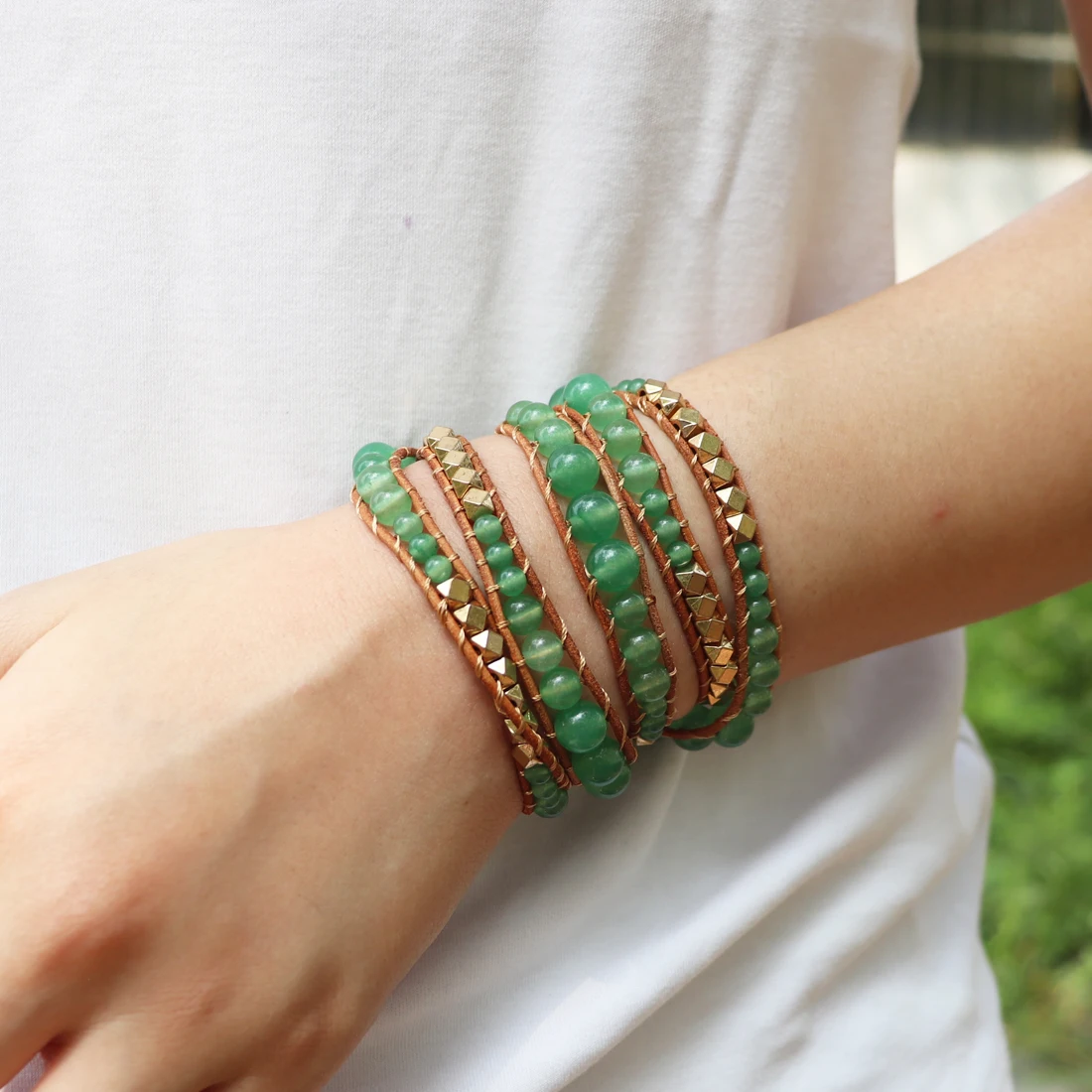 Multilayered Leather Wrap Bracelet W/ Natural Stone Chakra Beaded Strands Bracelet Boho Beads Jewelry Wholesale Dropshipping