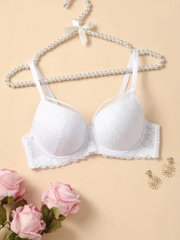 Women's sexy lace bra with steel ring push-up support 3/4 thin cup anti-sagging side breast underwear lingerie 1