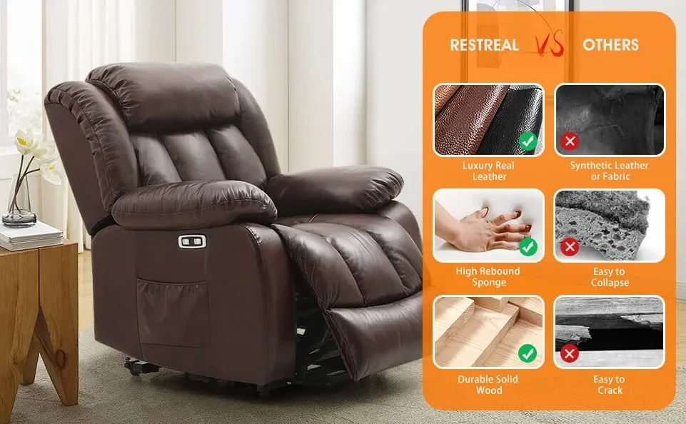 Double motor remote control lift chair, comfortable bedroom recliner for the elderly, leather heated massage chair, sofa chair