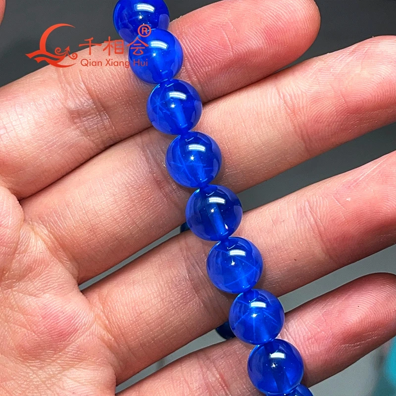 

10 mm 20 pcs length 200mm Ball shape artificial star sapphire blue color crundum bracelet