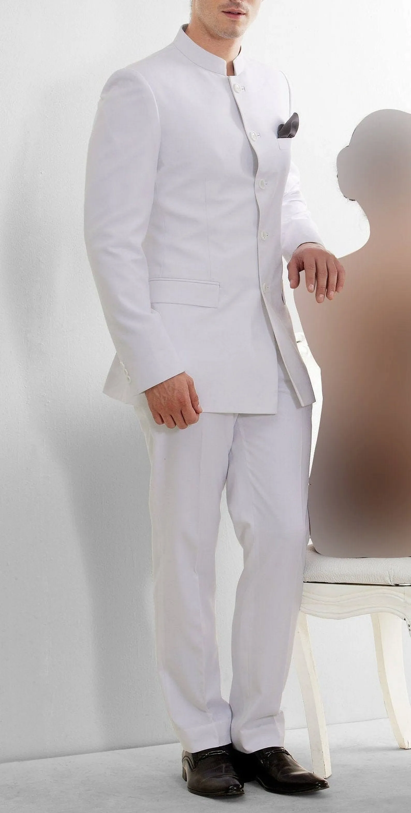 

White Slim Fit Suits For Men Long Coat Wedding Tuxedo For Bridegroom Custom Made Two Pieces Set (Jacket+Pants) Trajes De Hombre