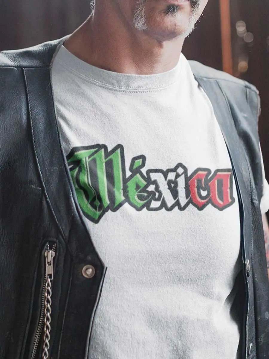 Playera De Hombre México Diseño Tricolor Patriótico | Prenda Recta y de Tela Delgada 100% algodón | Pega Vinilo