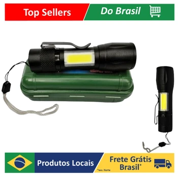 Mini Lanterna Tática Multifunção 3 em 1 com Clipe, Cordinha, LED e Zoom Recarreg