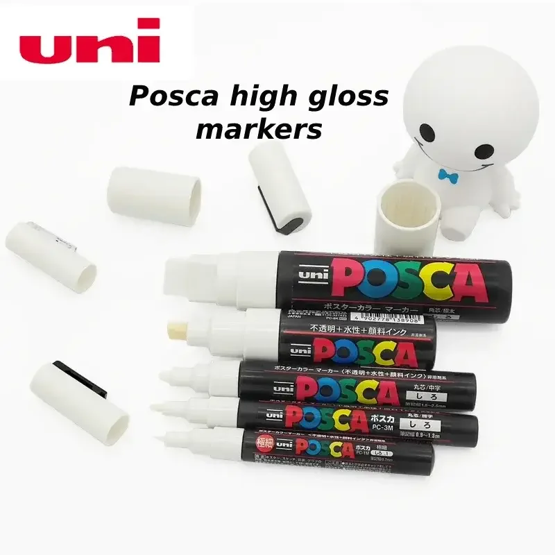 Stylo Gel Blanc Marqueur Posca UNI-BALL PC-3M - Blanc, Pointe 1.3mm - Pour Dessin Sur Multiples Surfaces Marqueur Dessin Technique