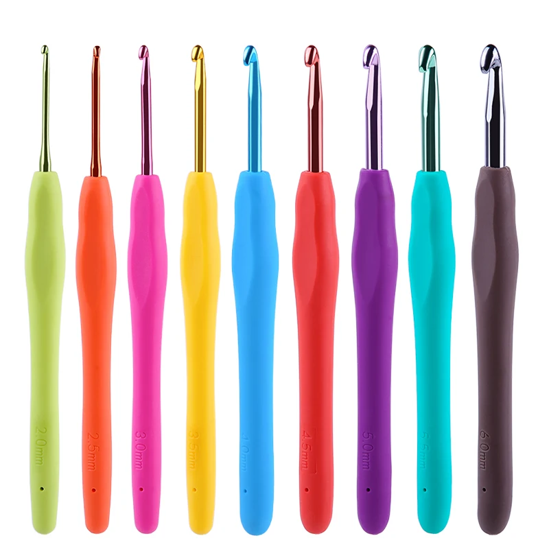 

TLKKUE 9pcs/set 12pcs/set Yarn Sewing Crochet Hooks Knitting Hand Sewing Needles Grip Soft Handle Knit Weave Craft Tools