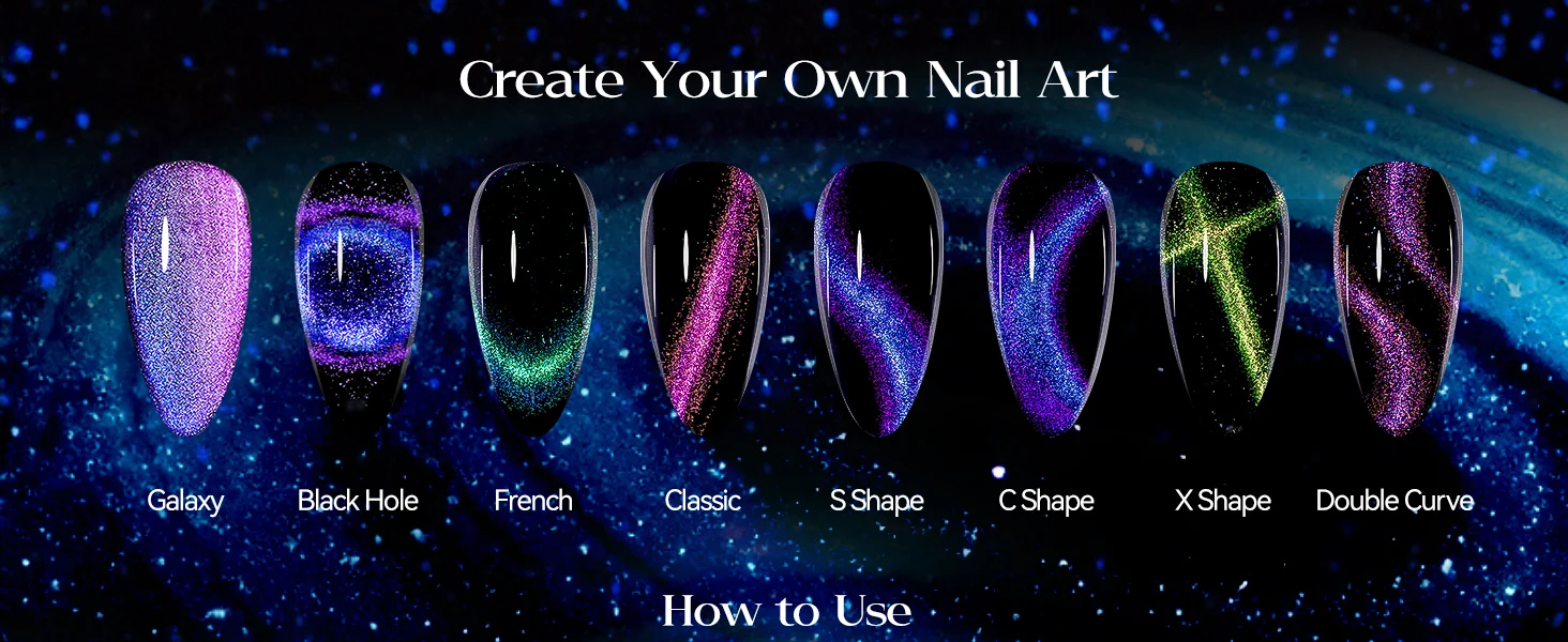 6 Farben Katzenauge Gel-Nagellack mit Magnet Glitzer Galaxy Serie Abziehbarer LED-Nagellack Maniküre Salon DIY Gläziger Mond French – Detail 5
