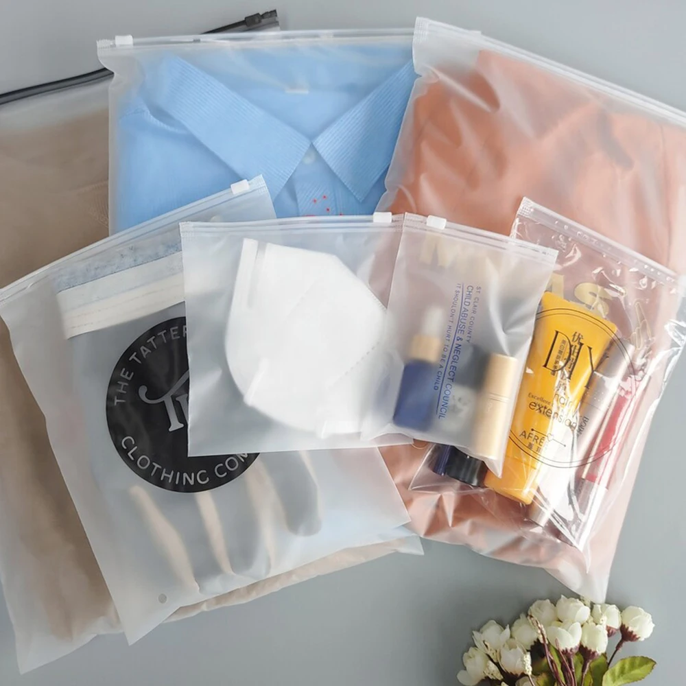 100pc High Quality Frosted Zipper Bags Clear Plastic Ziplock Jewelry Packaging Pouch Clothes Zip Lock Bag Custom Logo