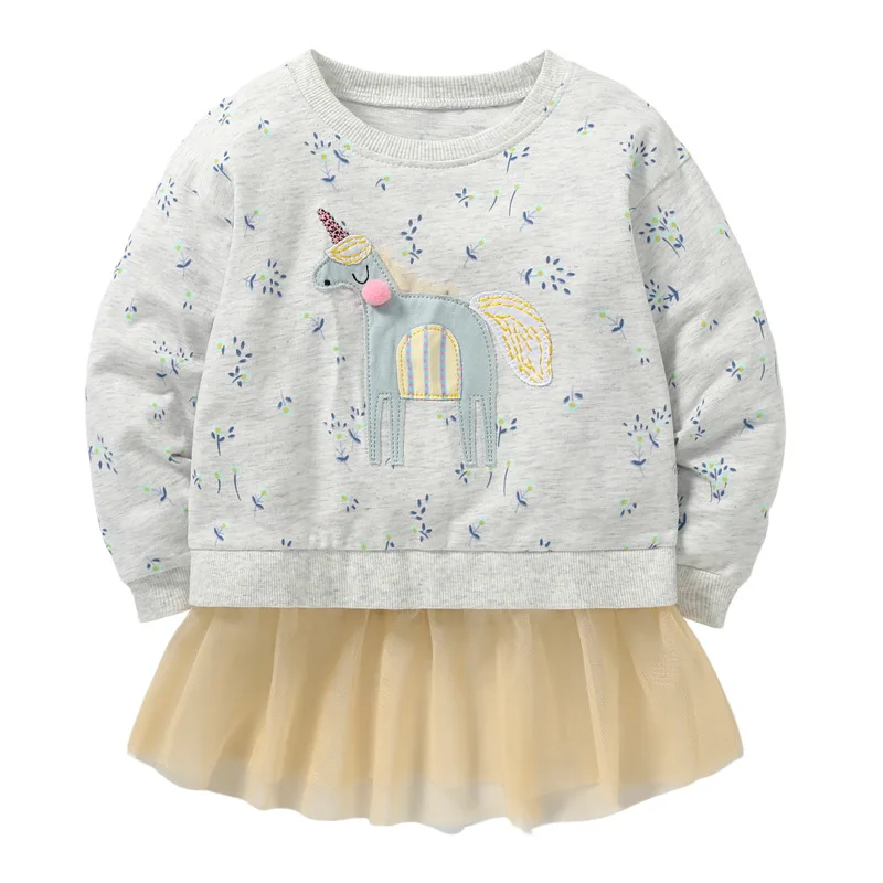 

2022 Kids Apparel North American T-shirt Children Cotton Fabric Floral Printed With Lace Pullover Skirt Toddler Girl Clothin