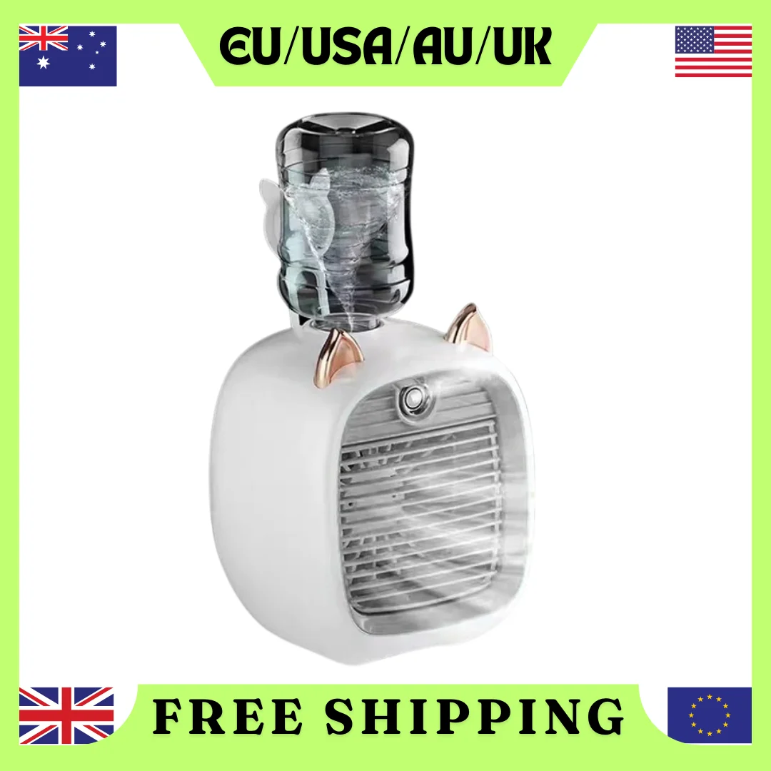 사무실 책상을 시원하게! USB 미니 휴대용 에어쿨러 선풍기, 가습기, 3가지 속도 및 2가지 모드, 음소거 기능