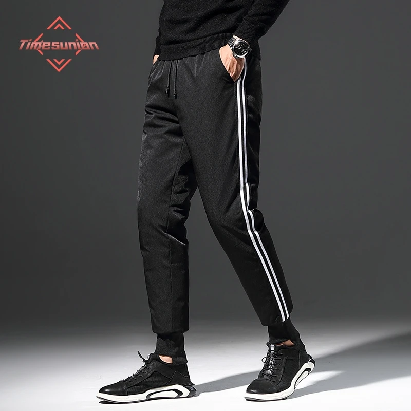 

90% White Duck Down Pants Women Thick Warm Winter Pants Men Stylish Striped Decoration Trousers Casual Pants