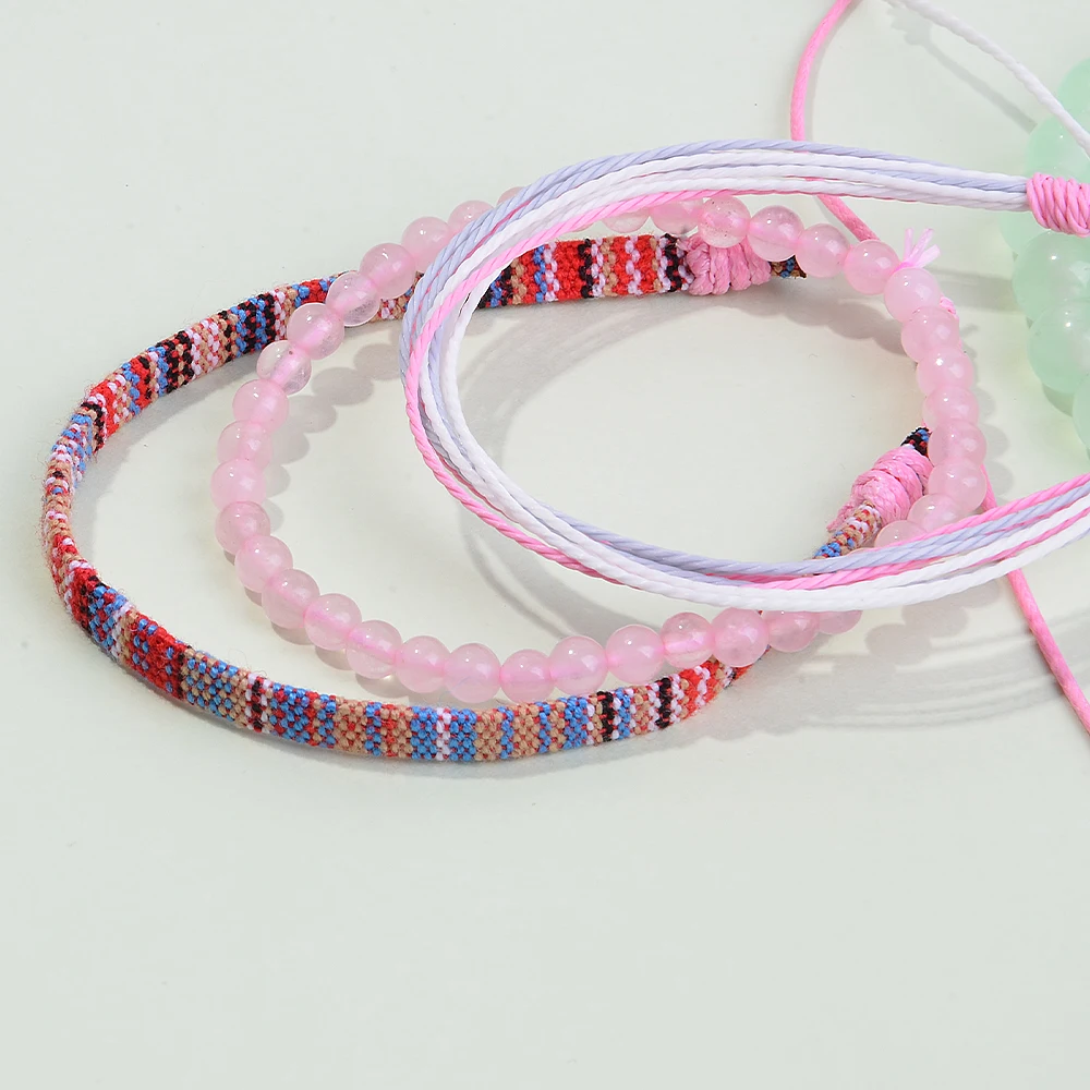 Men's braided bracelet set 3 pcs natural stone couple's bohemian ethnic cotton and linen hand-woven