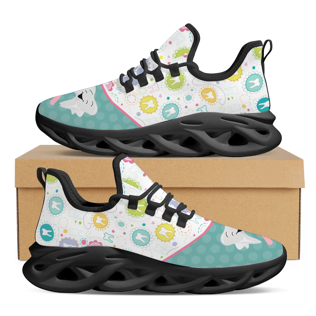 3D Rainbow Nurse Print Flat Shoes Personality Gradient Medical