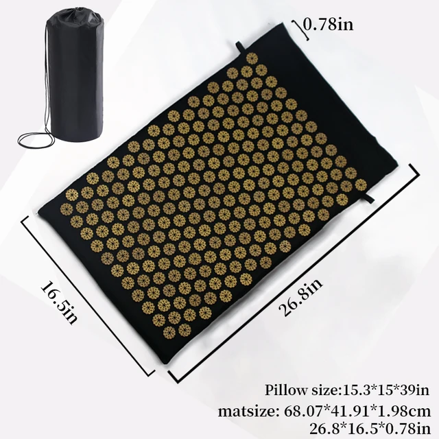 Black Gold Acupuncture Massage Mat & Pillow Set Free Storage Bag 6